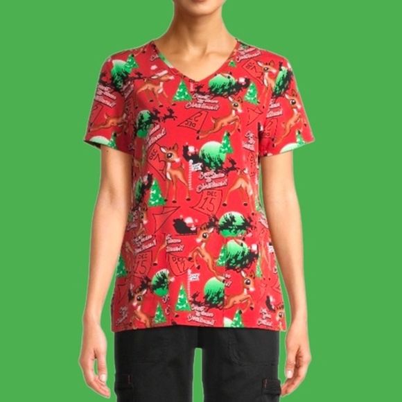 Scrubstar Tops Rudolph The Red Nosed Reindeer Countdown To Christmas Womens Scrub Top Nwt